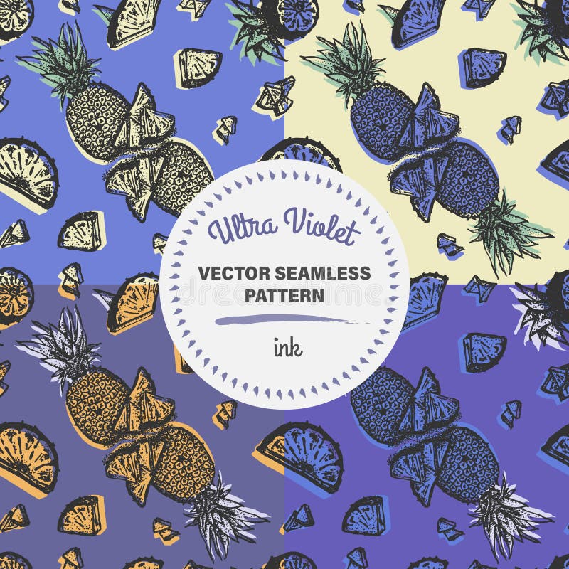Ultraviolette van het ananaspatroon reeks stock illustratie Ultraviolette van het ananaspatroon reeks stock illustratie