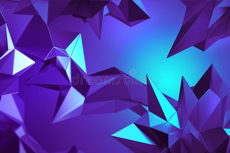 Ultravioletten Abstraktes Neonhintergrund 3d mit polygonalen Formen lizenzfreie abbildung