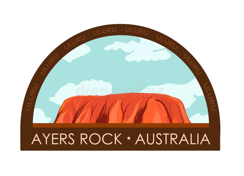 Uluru, βράχος Ayers - διακριτικό ταξιδιού Επίπεδη διανυσματική απεικόνιση της Αυστραλίας απεικόνιση αποθεμάτων Uluru, βράχος Ayers - διακριτικό ταξιδιού Επίπεδη διανυσματική απεικόνιση της Αυστραλίας απεικόνιση αποθεμάτων