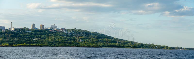 Ulyanovsk, Russia - July 20, 2019. Panorama of the city of Ulyanovsk from the Volga river, Russia royalty free stock images Ulyanovsk, Russia - July 20, 2019. Panorama of the city of Ulyanovsk from the Volga river, Russia royalty free stock images
