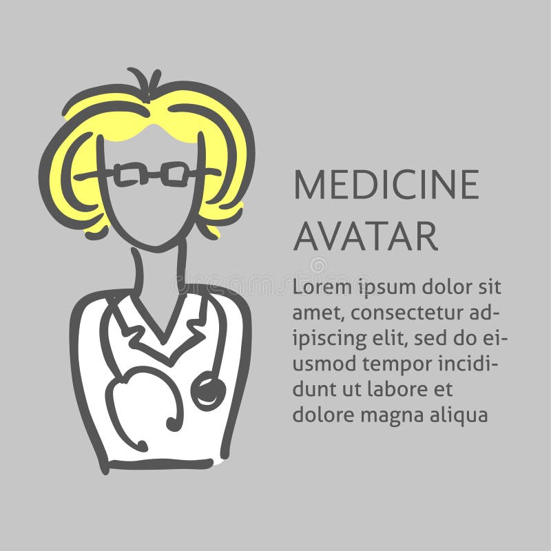 Um avatar médico da garatuja do vetor de um doutor ou de uma enfermeira Um molde quadrado para um inseto, cartaz ilustração do vetor Um avatar médico da garatuja do vetor de um doutor ou de uma enfermeira Um molde quadrado para um inseto, cartaz ilustração do vetor