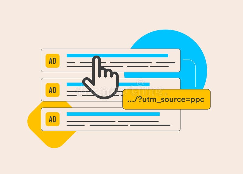 UM Code-Ortungsmodul. URL-Parameter-End hilft, Inhalte und Performance von Social Media-Kampagnen zu verfolgen. Darstellung stock abbildung