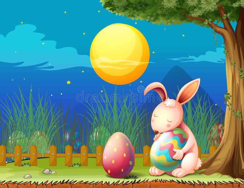 Um coelho na cerca com dois ovos da páscoa ilustração stock Um coelho na cerca com dois ovos da páscoa ilustração stock