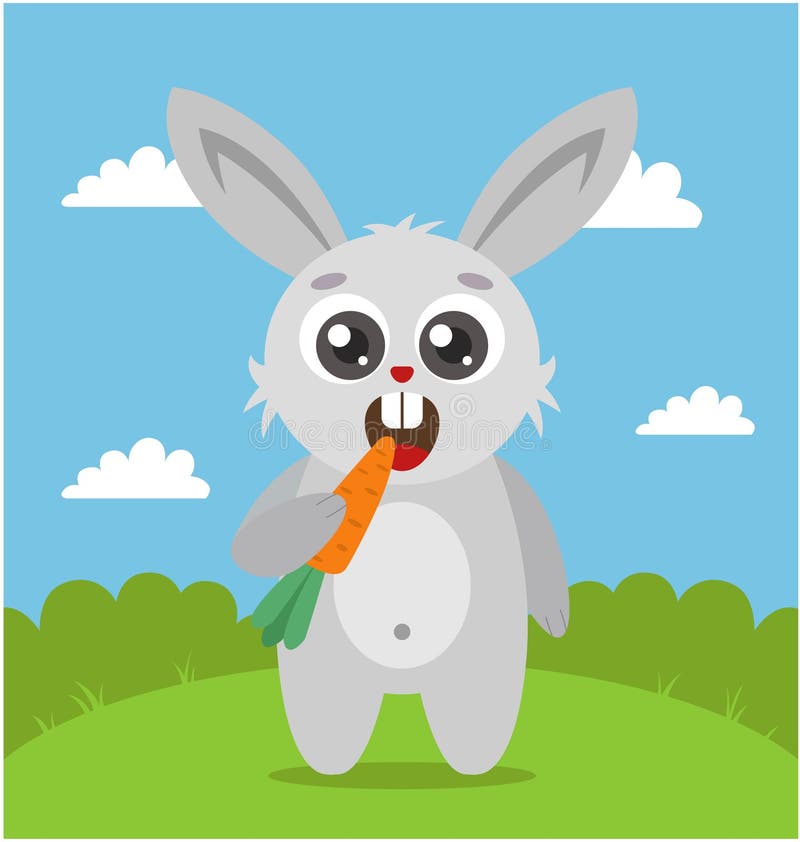 Um coelho novo bonito guarda uma cenoura em sua pata ilustração stock Um coelho novo bonito guarda uma cenoura em sua pata ilustração stock