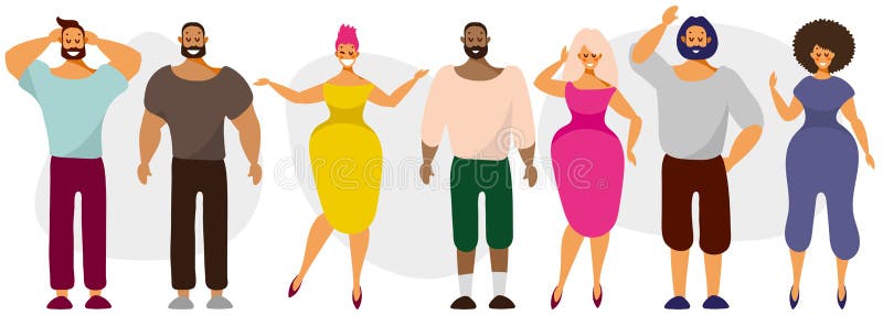 Um conjunto de personagens simples, homens e mulheres de diferentes nacionalidades, design plano ilustração royalty free Um conjunto de personagens simples, homens e mulheres de diferentes nacionalidades, design plano ilustração royalty free