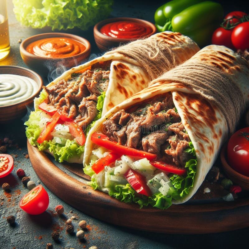 Um delicioso sabor arábico de shawarma kebab 1001 noite ilustração do vetor