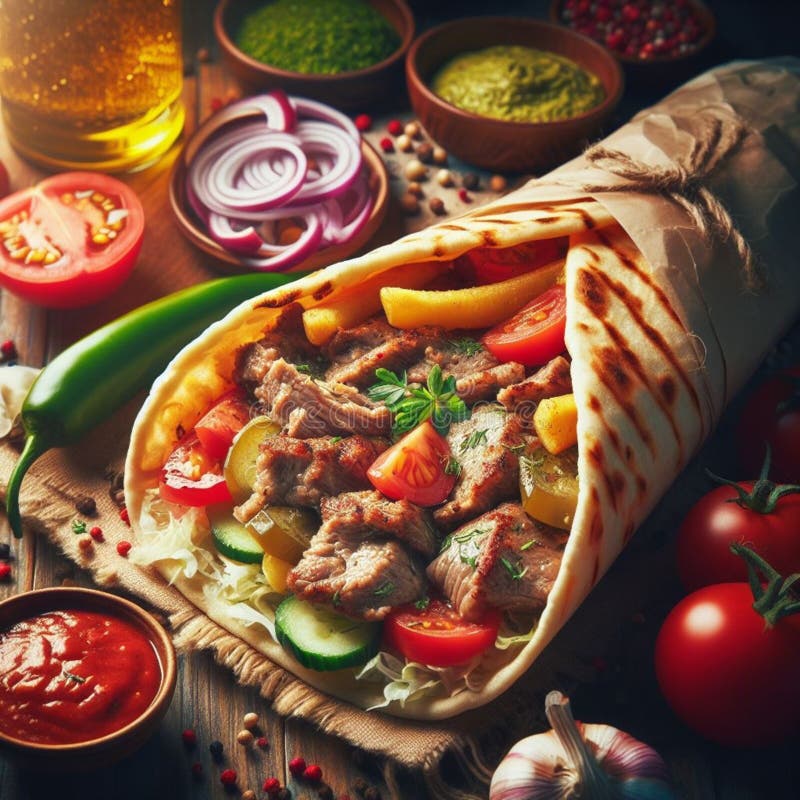 Um delicioso sabor arábico de shawarma kebab 1001 noite ilustração do vetor