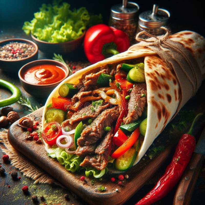 Um delicioso sabor arábico de shawarma kebab 1001 noite ilustração royalty free