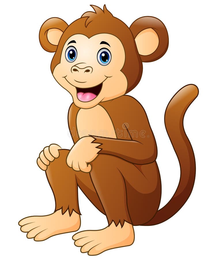 Um Desenho Animado De Macaco Bonito Sentado E Sorrindo Ilustração do Vetor  - Ilustração de floresta, feliz: 157877170