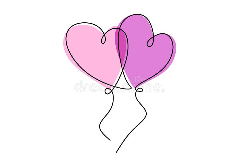 Desenho de linha contínuo de mão segurando balão de coração mão