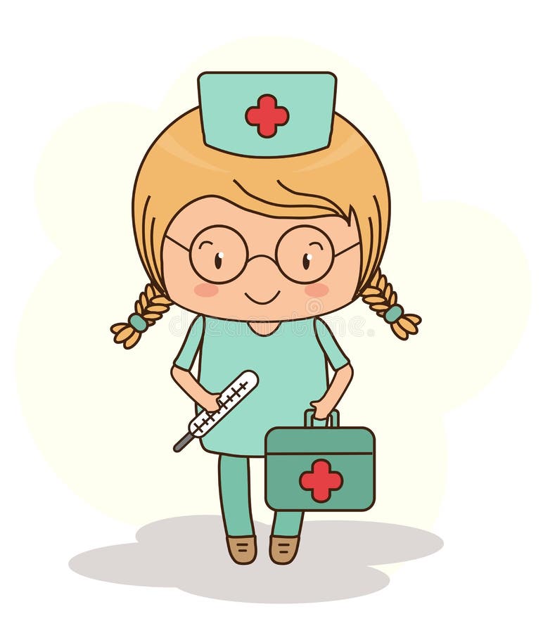 Um doutor da menina com um termômetro e um kit de primeiros socorros ilustração royalty free