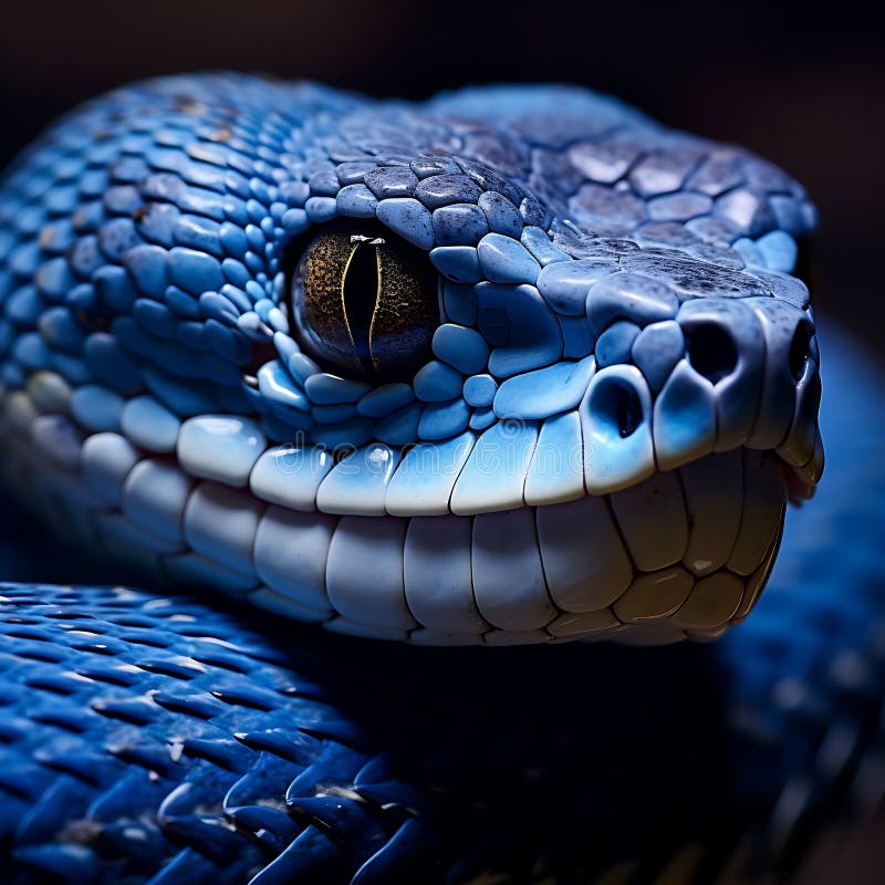 Close-up Da Cabeça De Uma Cobra Azul No Escuro Foto Royalty Free