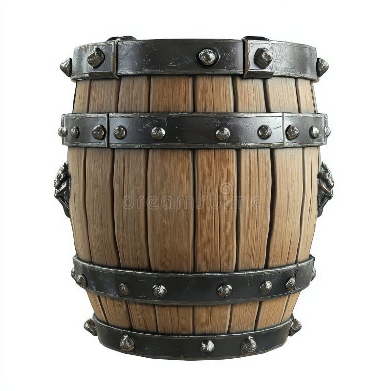 Um fundo branco com uma renderização 3D de um balde de madeira a conter água. ilustração stock