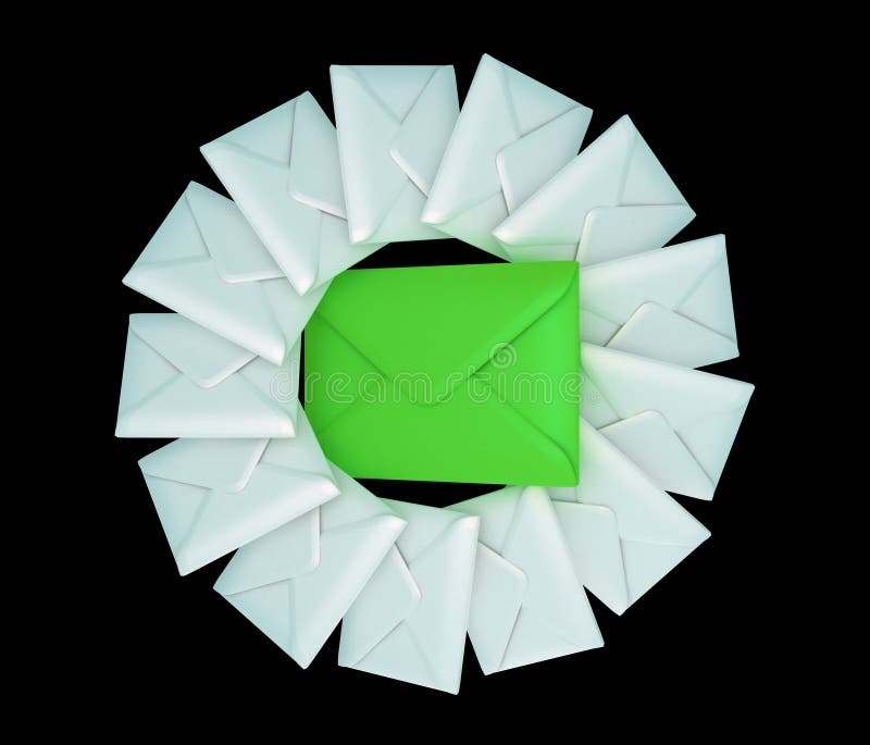 Um envelope grande e muitos pequenos sobre preto ilustração do vetor