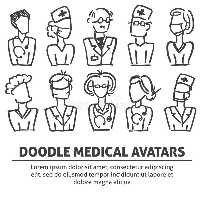 Desenhos Animados Médicos Do Avatar Preto E Branco Ilustração do Vetor -  Ilustração de comunidade, grupo: 141220898