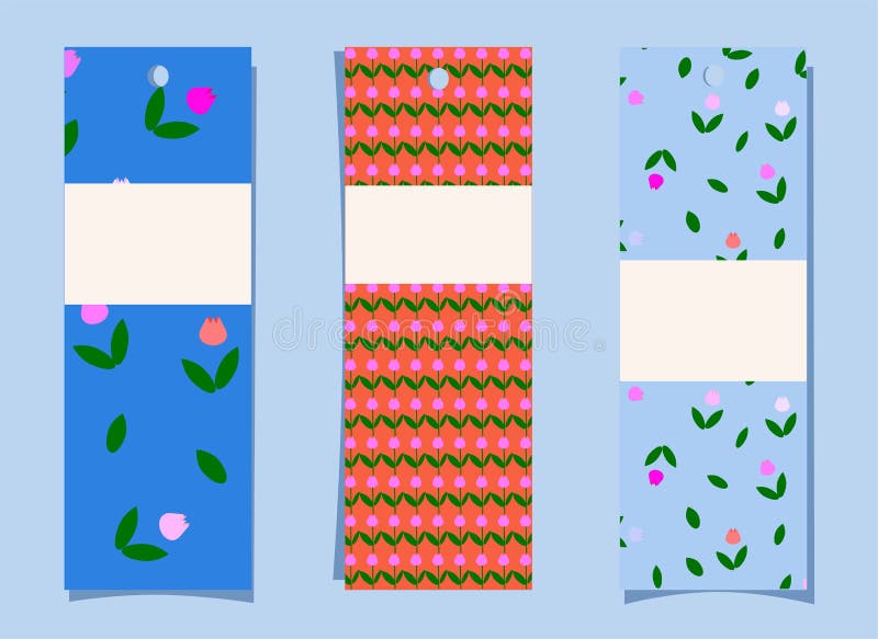Um grupo de marcador Teste padrão bonito simples da tulipa no fundo azul e alaranjado Etiquetas, etiquetas com cópia floral Bande ilustração stock Um grupo de marcador Teste padrão bonito simples da tulipa no fundo azul e alaranjado Etiquetas, etiquetas com cópia floral Bande ilustração stock