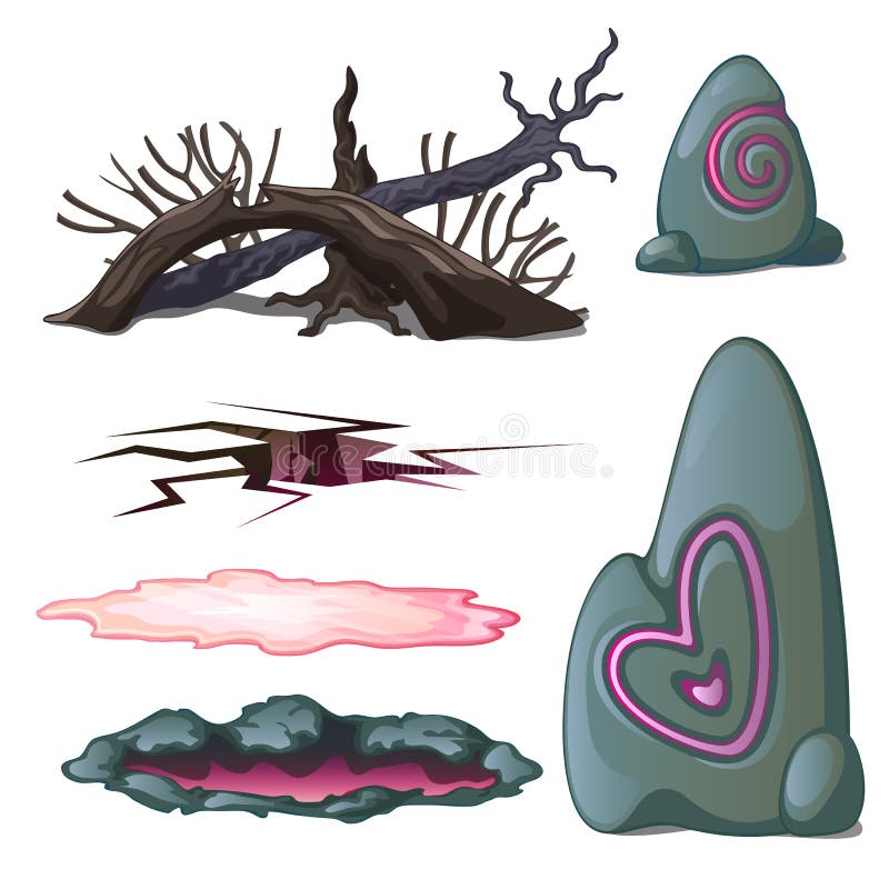 Um grupo de objetos geological e os elementos dos animais selvagens isolados no fundo branco Ilustração do vetor ilustração royalty free Um grupo de objetos geological e os elementos dos animais selvagens isolados no fundo branco Ilustração do vetor ilustração royalty free