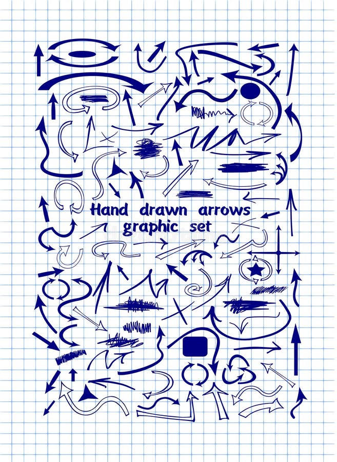 Um grupo de setas gráficas desenhados à mão na folha do caderno ilustração do vetor Um grupo de setas gráficas desenhados à mão na folha do caderno ilustração do vetor