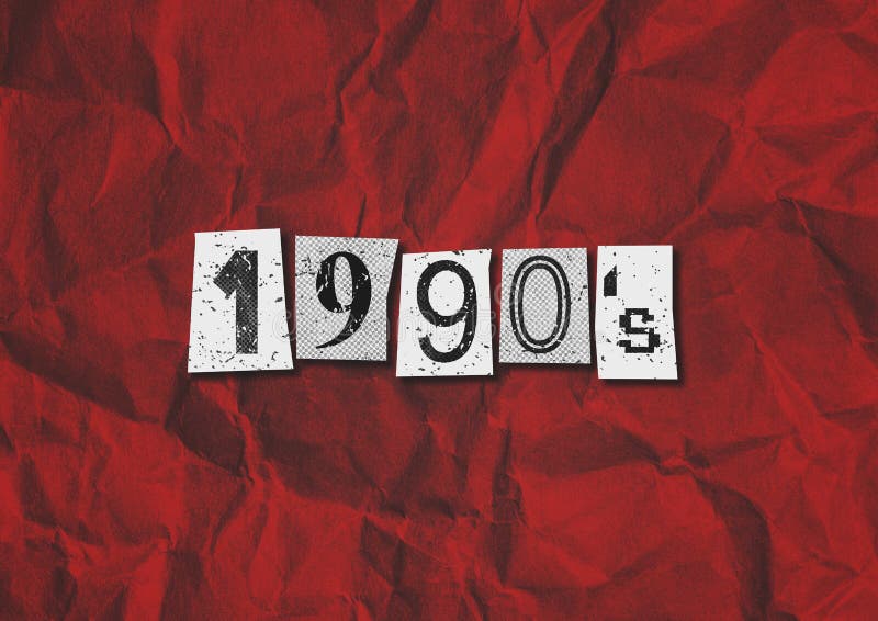 Um gráfico de colagem de texto preto, branco e vermelho do estilo de música Punk Rock 1990, que grunge com espaço de cópia