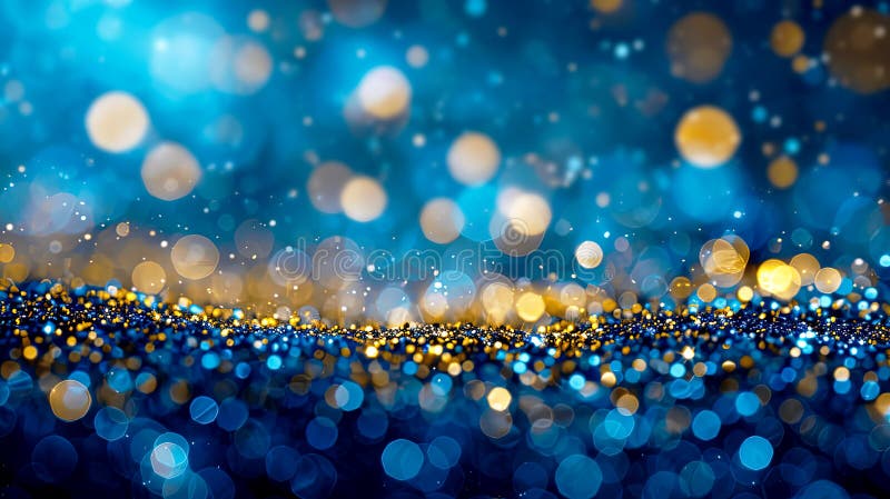 Um impressionante fundo azul e dourado com luzes brilhantes perfeitas para momentos festivos ou temas abstratos ilustração royalty free