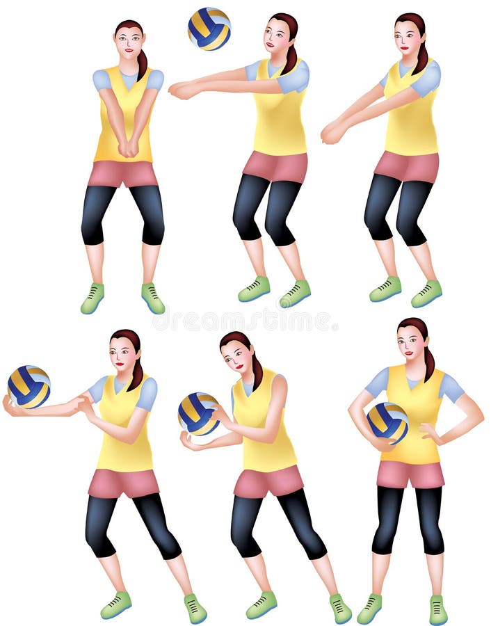 Um jogador de voleibol fêmea em um vestuário desportivo amarelo ilustração stock Um jogador de voleibol fêmea em um vestuário desportivo amarelo ilustração stock