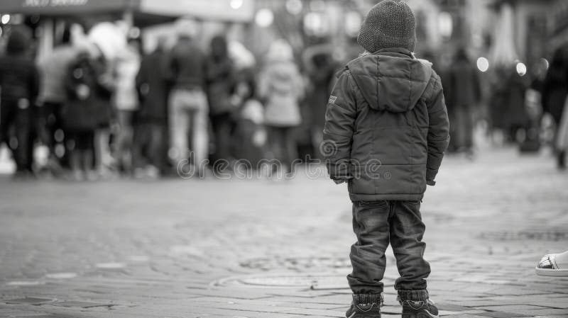 A young boy stands on tiptoes trying to get a glimpse of the event happening in the square back to the camera as strains . . AI generated. A young boy stands on tiptoes trying to get a glimpse of the event happening in the square back to the camera as strains . . AI generated