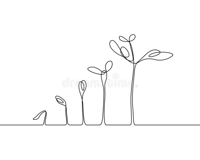 A Lápis Desenho Contínuo Do Grupo Do Vetor De Plantas Preto E