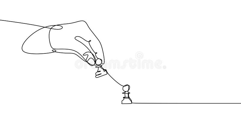 figuras de desenho de linha contínua única de xadrez de madeira no