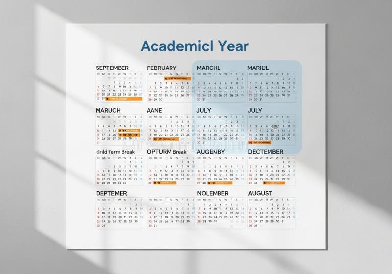 Um layout de ano académico com erros tipográficos aparentes, como AANE, MARILL ilustração do vetor