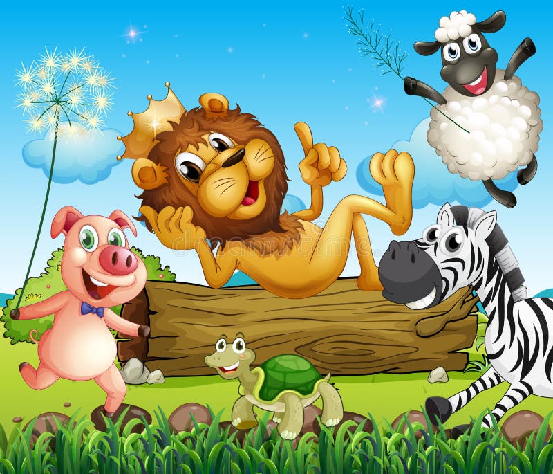 Um leão do rei cercado com animais ilustração royalty free Um leão do rei cercado com animais ilustração royalty free