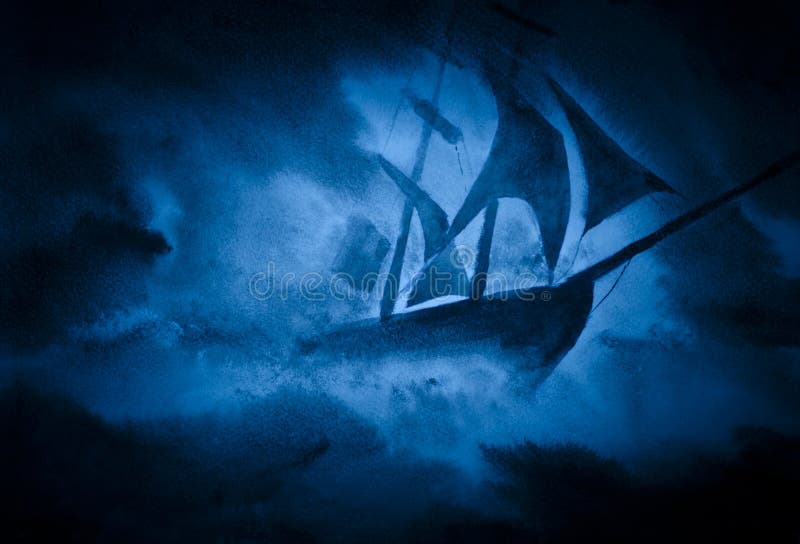 Um navio em uma tempestade ilustração stock Um navio em uma tempestade ilustração stock