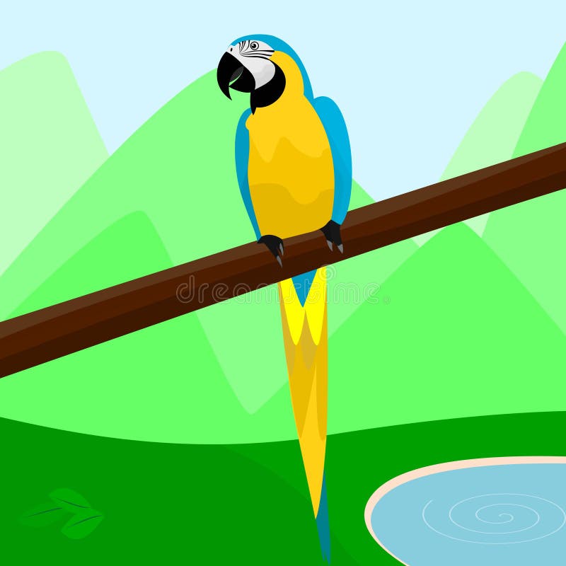Um papagaio bonito que senta-se em um ramo de uma ilustração do vetor da árvore ilustração do vetor Um papagaio bonito que senta-se em um ramo de uma ilustração do vetor da árvore ilustração do vetor