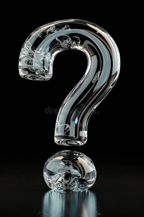 A clear glass question mark with a ball inside. Generative AI. AI generated. A clear glass question mark with a ball inside. Generative AI. AI generated