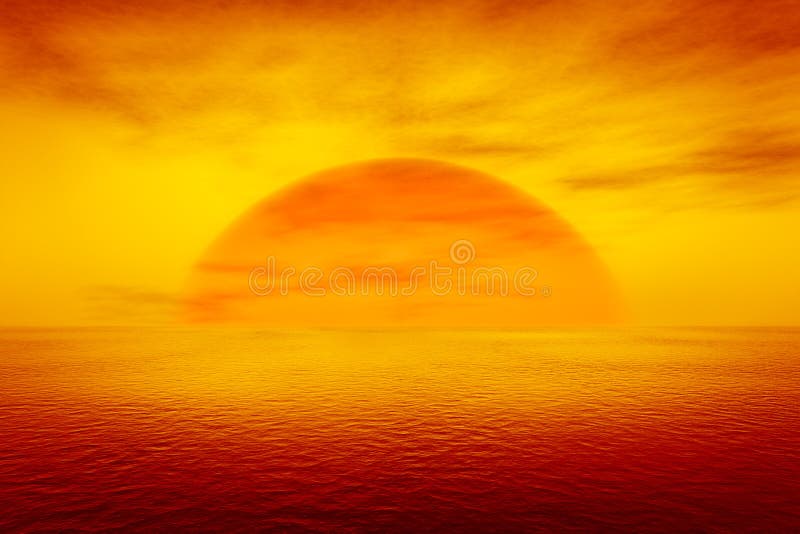 Um pôr do sol sobre o mar ilustração royalty free