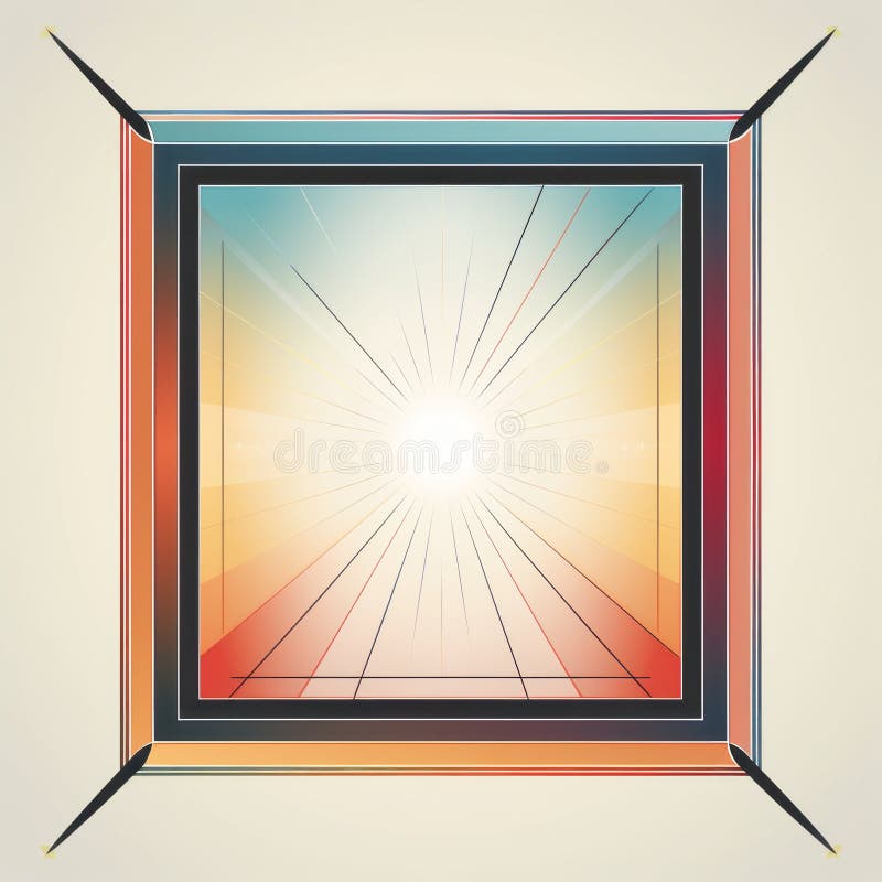 Uma moldura quadrada com um raio de sol no centro ilustração do vetor