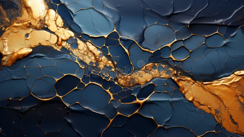 Um reflexo cativante de uma cena aquosa abstrata que se cinja em tons azuis e dourados deslumbrantes ilustração stock