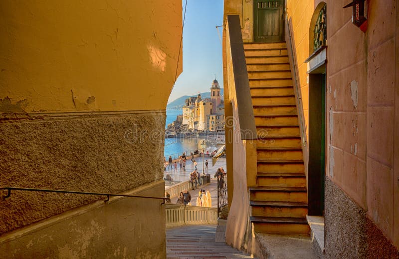 A Glimpse of Camogli from an unusual view, Genoa Genova Province, Liguria, Mediterranean coast, Italy, Europe. A Glimpse of Camogli from an unusual view, Genoa Genova Province, Liguria, Mediterranean coast, Italy, Europe