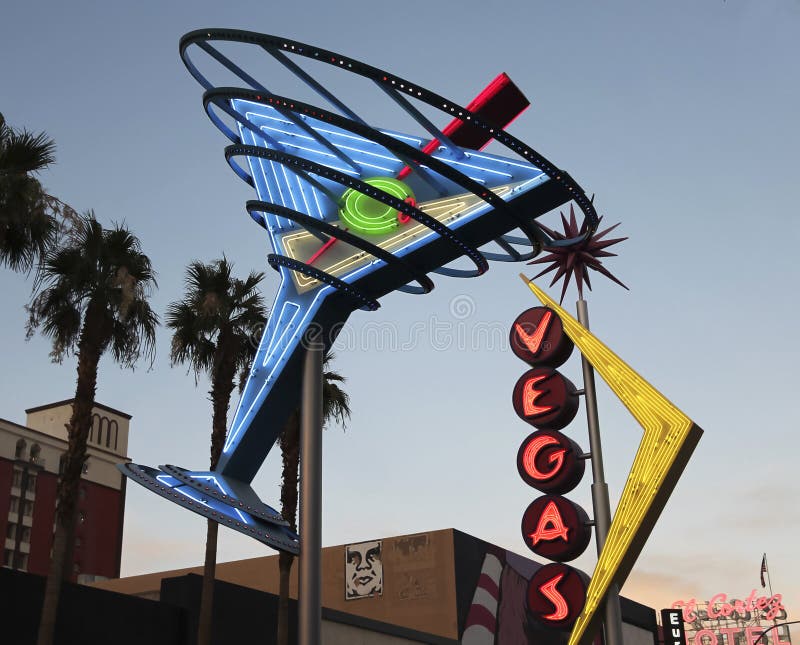 A Restored Vintage Vegas and Martini Sign, Fremont East District, Las Vegas, Nevada, USA. A Restored Vintage Vegas and Martini Sign, Fremont East District, Las Vegas, Nevada, USA