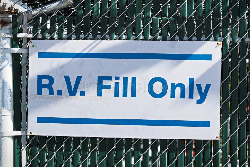 A sign indicating that the water is for R.V filling only. A sign indicating that the water is for R.V filling only.