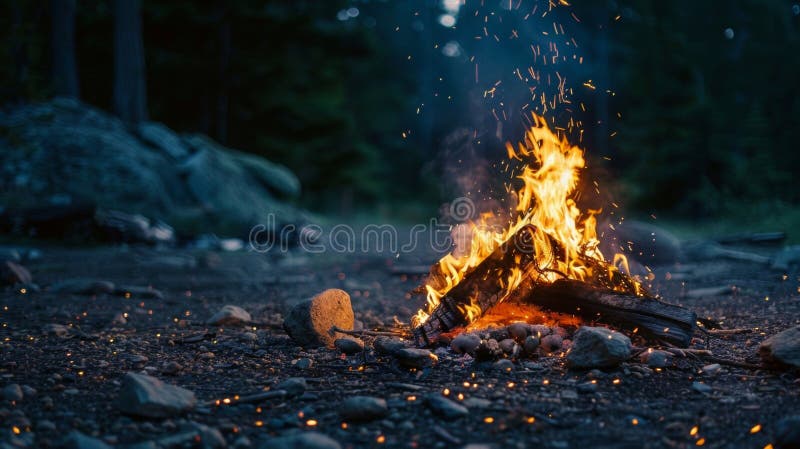 A glimpse of a campfire in the distance the comforting glow and crackle of flames beckoning the weary explorers onward towards new . . AI generated. A glimpse of a campfire in the distance the comforting glow and crackle of flames beckoning the weary explorers onward towards new . . AI generated