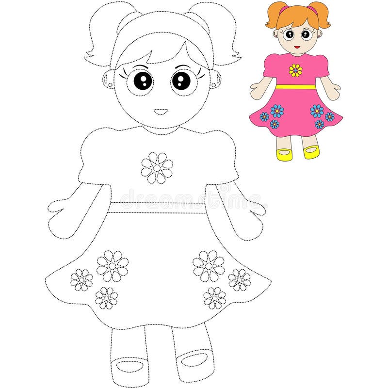 Boneca De Desenho Animado Ou Garotinha Para Colorir Página Ou Livro.  Conceito De Brinquedo Infantil. Ilustração a Preto E Branco Ilustração  Stock - Ilustração de feliz, boneca: 201256087