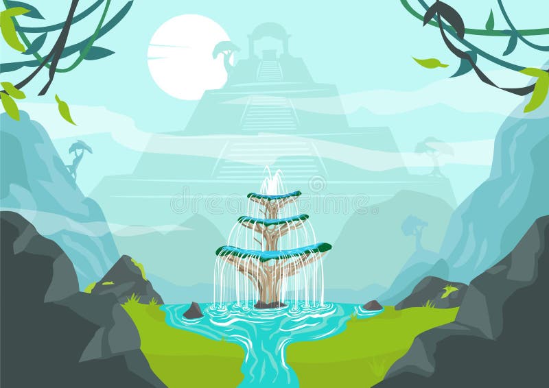 Download Uma Cidade Perdida Com A Fonte De Juventude Ou O Elixir Do Conceito Da Vida Clipart Editável Ilustração do Vetor - Ilustração de antigo, floresta: 65577260