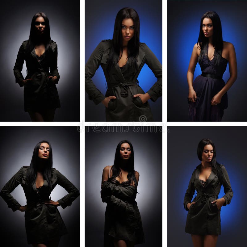Uma colagem das imagens com as mulheres novas na roupa imagens de stock Uma colagem das imagens com as mulheres novas na roupa imagens de stock