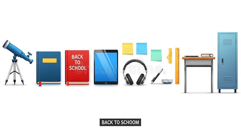 Uma coleção de material escolar e gadgets para um ano letivo de sucesso ilustração stock