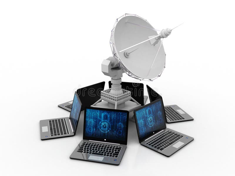 Comunicação global por Satélite, renderização 3D ilustração stock