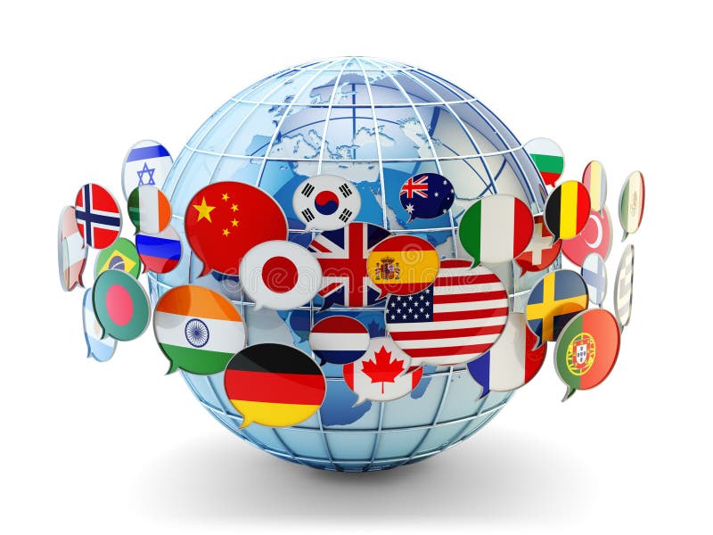 Uma comunicação global, mensagem internacional e conceito da tradução ilustração royalty free