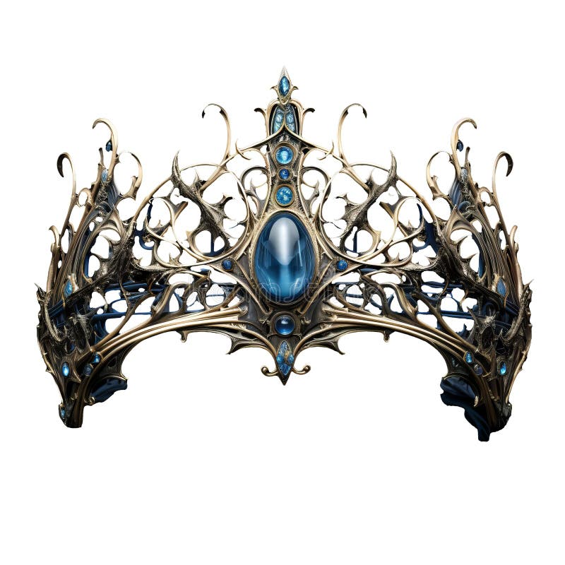 Uma coroa de fantasia azul deslumbrante flutuando maravilhosamente decorada em um fundo transparente mostrando sua intrincada ilustração do vetor