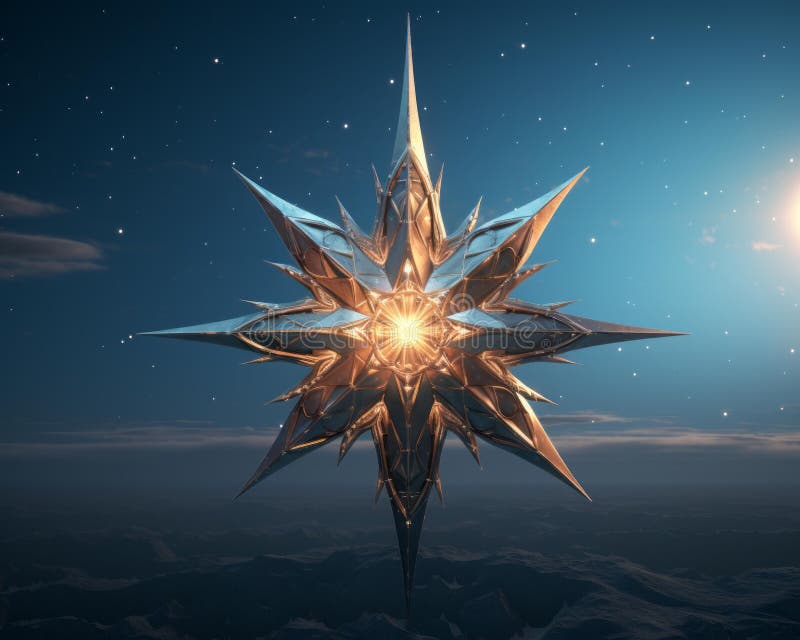 Uma estrela grande no céu com lua cheia ao fundo ilustração royalty free