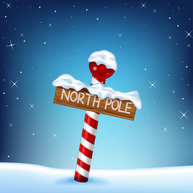 Uma ilustração do Natal de um sinal de madeira do Polo Norte