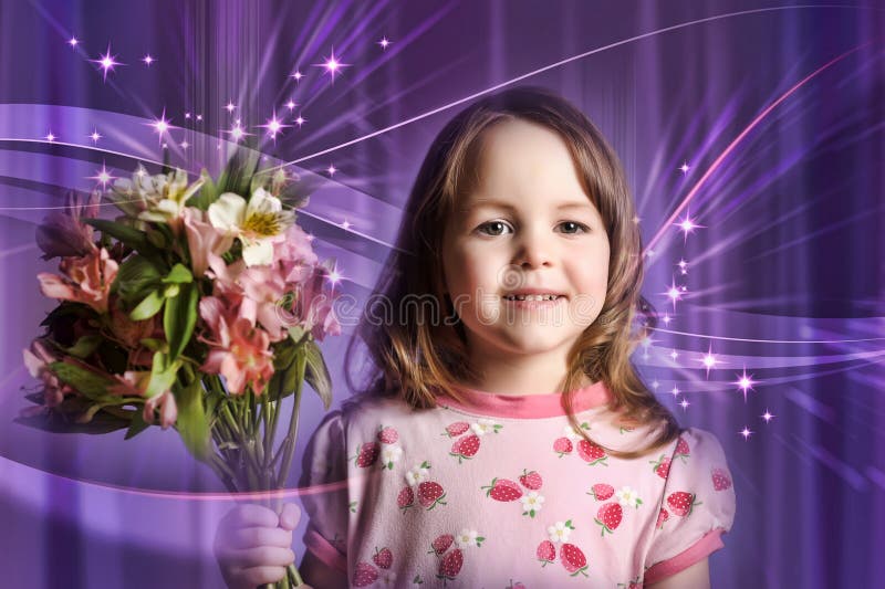 Uma linda garotinha com flores imagem de stock royalty free